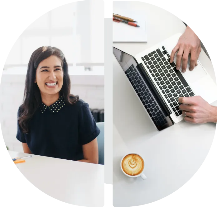 a woman sitting at a table with a laptop